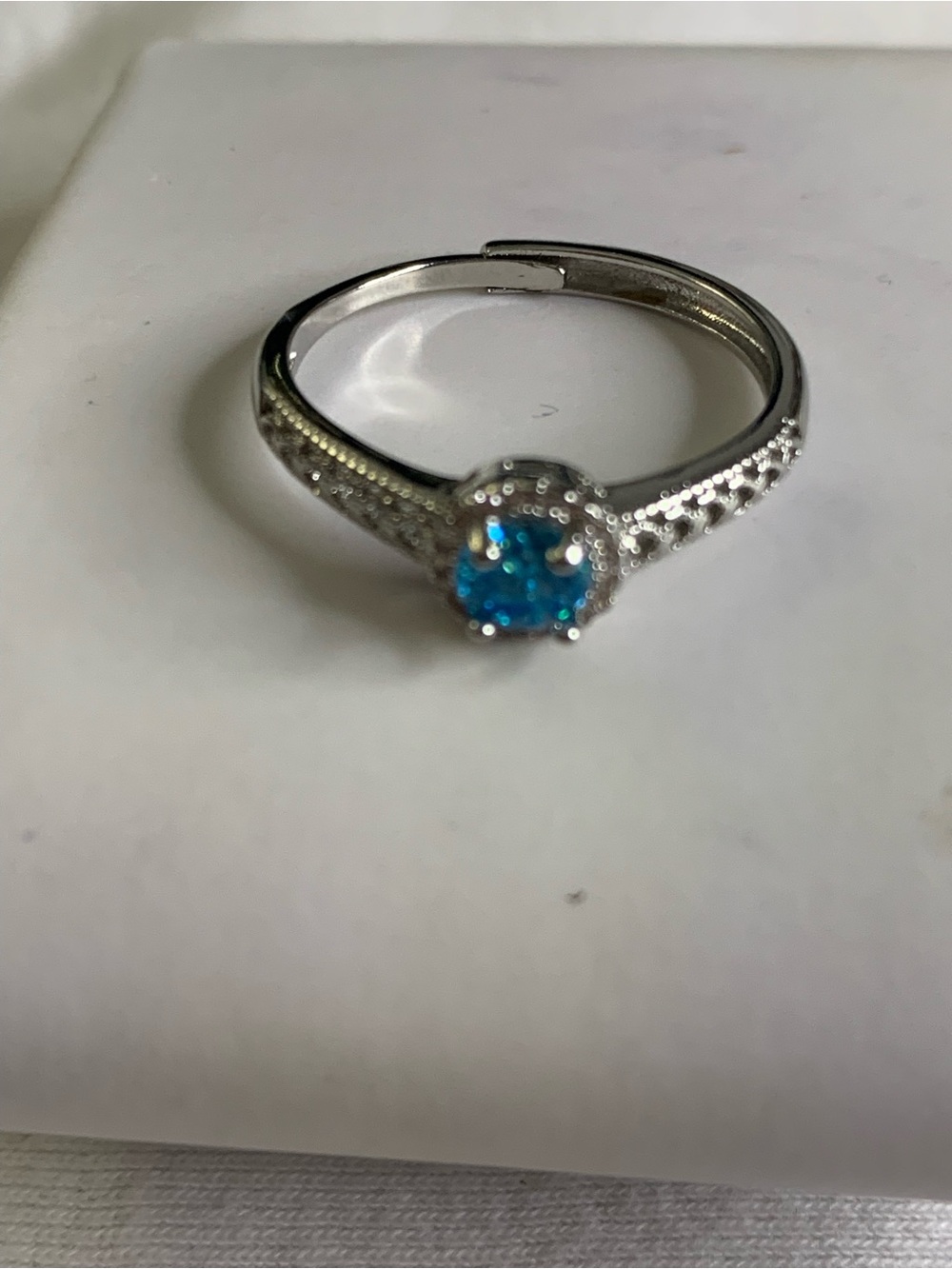 Sterling Silver Blue Gemstone Halo Adjustable Ring